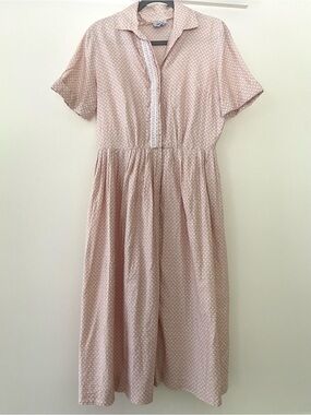 Vintage 1950s Nelly Don Summer Frock Dress Large Beige Heart AOP Cottage Prairie